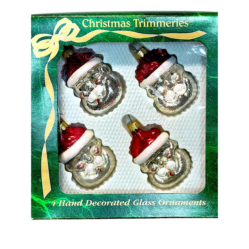 VTG Hand Decorated Jolly Rosy Cheek Santa Ornaments Set of 4